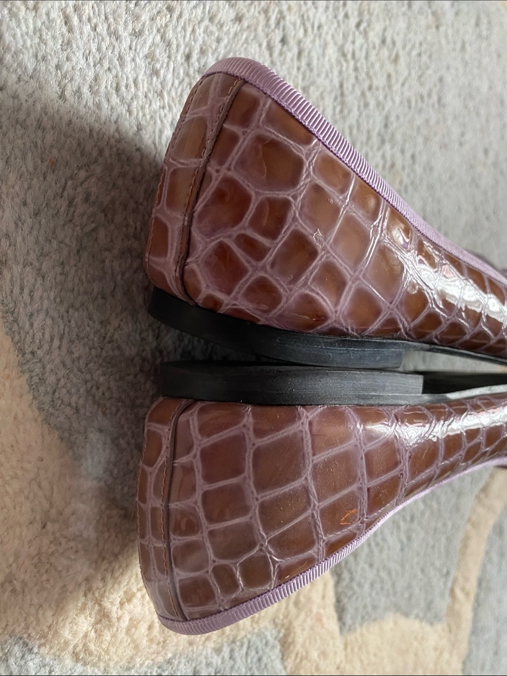 French Sole Brown Croc Ballet Flats with Lilac Trim - Picture 10 of 15